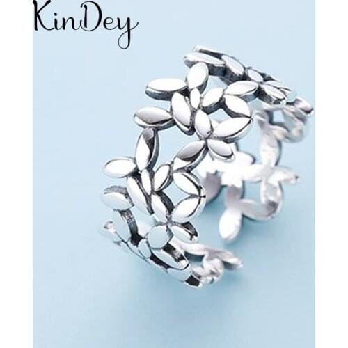Kindey Personality Silver Color Big Leaf Rings For Women Wedding Jewelry Adjustable Antique Finger Ring Anillos