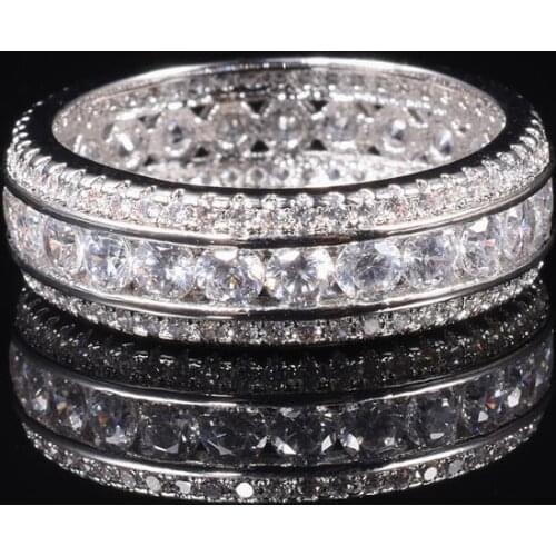 High quality Authentic 10KT white gold full stone Rings Luxury with pave White topaz gemstone rings for Women men European style