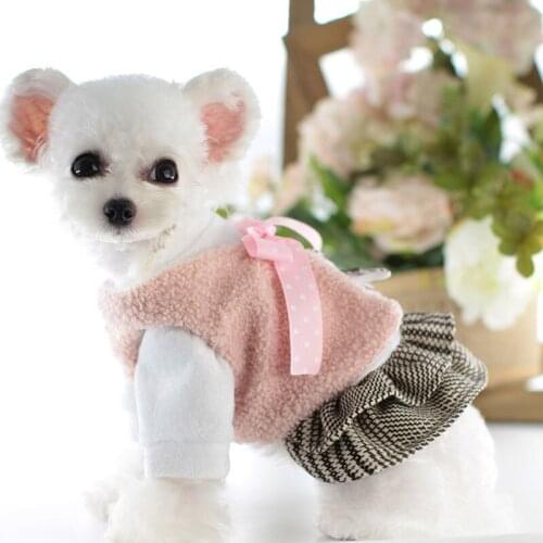 Sweet Dog Clothes Set Winter Fleece Coat Hoodie Shirt Dress Plaid Tutu Skirt Pink White Vest Jacket Princess Girls Pet Outfit XL