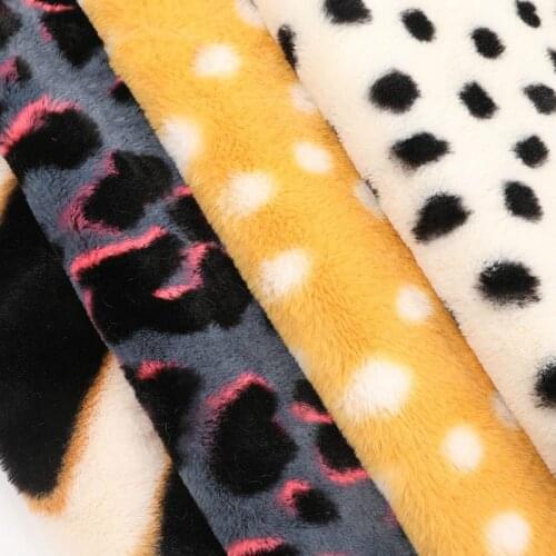 Rabbit fur fabric printed leopard curved strip dot fur fabric for sewing clothing home textile sofa pillow 1Meter