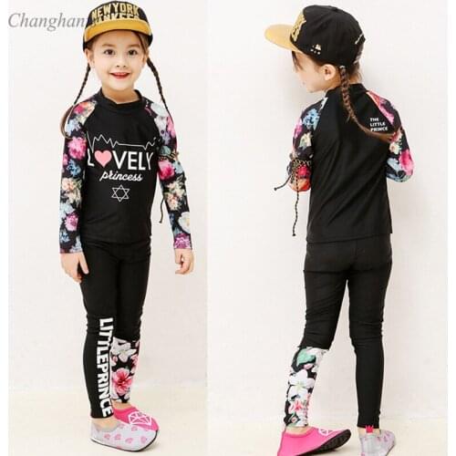 New Model 1-10 Y Girls Two Pieces Swimwear White and Black Kids Long Sleeve Surfing Wear Swim Pool Suit Children Rash Guard