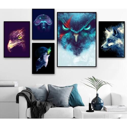 Fox Owl Wolf Eagle Jellyfish Silhouette Nordic Posters And Prints Wall Art Canvas Painting Animal Wall Pictures Kids Room Decor