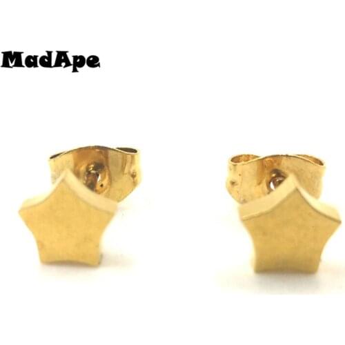 MadApe 1 Pair 6mm Star Stud Earrings 316L Stainless Steel Gold Color Women Stud Earings For Girl Earrings Jewelry aretes