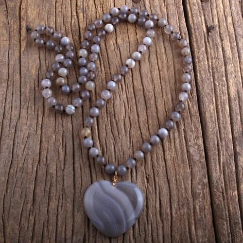 MD Fashion Boho Jewelry Natural Stones Long Knotted With Semi Precious Heart Pendant Necklaces Femme Bohemia Necklace Gift