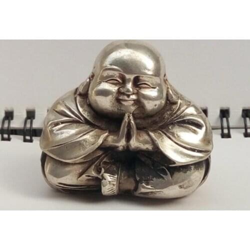Copper Statue Chinese tibet silver carved happy buddha figurine