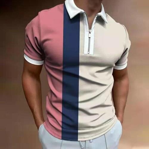 Retro Patchwork Slim Polo Shirt Mens Fashion 2021 Summer Short sleeve Polo shirt Casual lapel zipper top Mens street wear