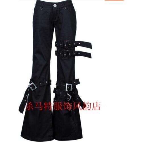 Men Pants Casual Plus Size Bell-bottomed Hiphop Jeans Personality Rivet Gas Hole Punk Singer Stage Costumes