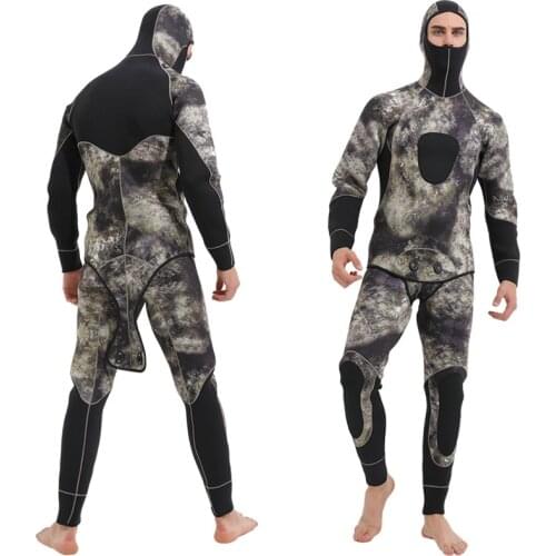 SBART New Men 5mm Neoprene Elastic Spear Fishing Scuba Diving Fishermen Snorkeling Wetsuit Winter Warm Two-Piece Suit with hood