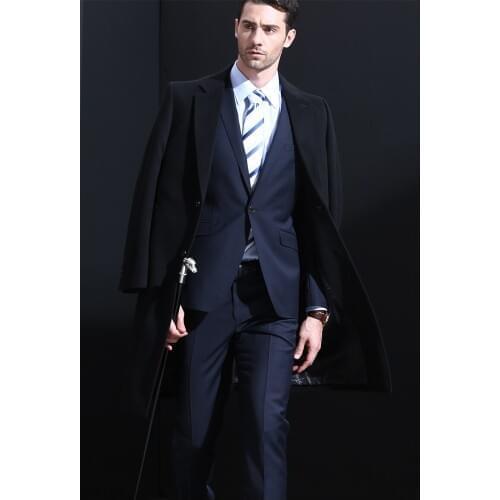 New 2918 Men Wool Winter Jacket Luxurious Pure Mink Fur Collar Business Cashmere Thick Long Pea Coat 3XL LX776