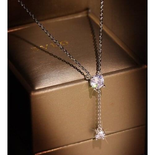 New Womens Exquisite Luxury Zircon Pendant Necklace Round Cut Cubic Zirconia Necklace Charm Bridal Wedding Chain Necklace Gift