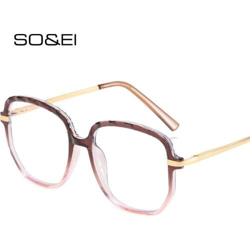 SO&EI Retro TR90 Metal Square Glasses Frame Women Fashion Clear Anti-Blu-Ray Eyewear Men Optical Gradient Eyeglasses Frame