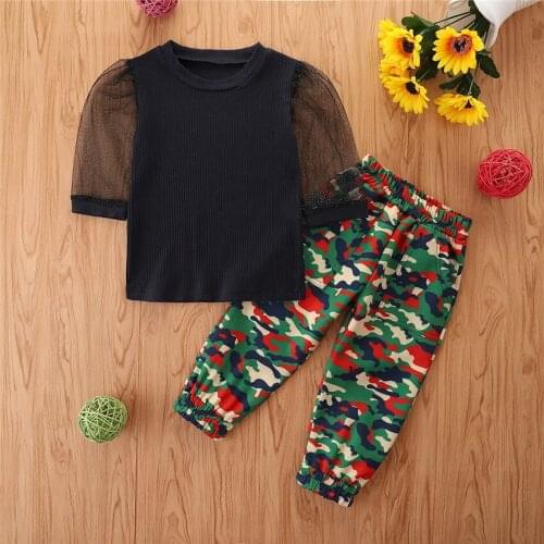 Autumn Children Girls Set Black Blouse + Pants Sets for Kids Girls Clothing
