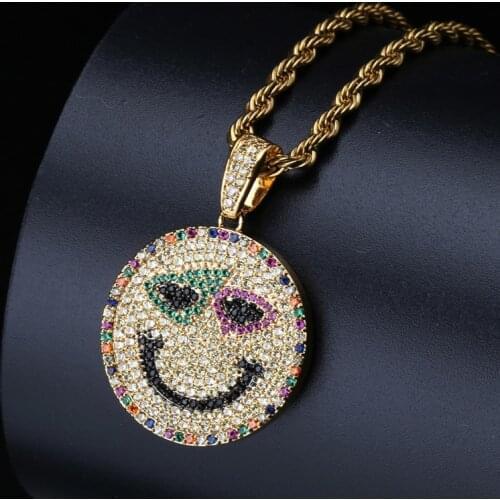 Hip Hop Jewelry Funny Expression Pendant Necklace New Arrival Micro Pave Colorful Zircon Mens Necklace
