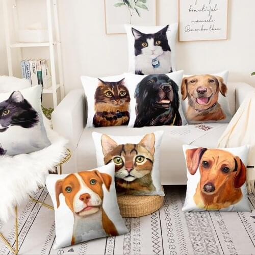 Animal Illustration Printed Cushion Decorative Pillows Home Pillows Decoration Puppy Cat Pillowcasehome Decor Sofa Throw Pillow