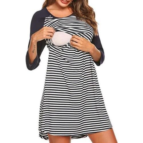 Stripe Breastfeeding Maternity Dresses Cotton Maternity Dress Nursing Dress Autumn Dresses For Pregnant Women Three Quarter 2019