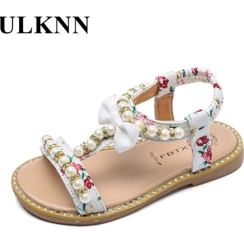 ULKNN 2021 Kids Sandals Summer New Fashion Childrens Sandal Girls Open Toe Beaded Princess Shoes Non-slip Baby Shoes
