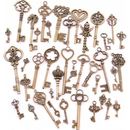 Sweet Bell Antique bronze Metal Mixed Key Charms Brass Zinc Alloy DIY Key Shaped Charm Pendant Making 20-45pattern 30pcs D0953