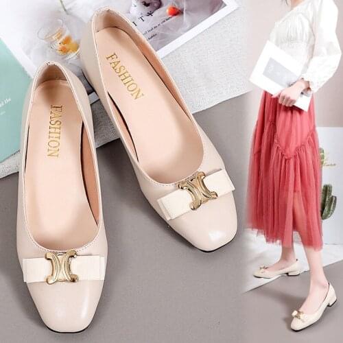 Women Shoes Classic Pumps 2021 Female Two Color Splicing Office Leather Shoes Low Heels Ballets Fashion Sandals Woman Pumps