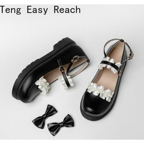 Sweet Lolita Shoes women Cute shoes lolita shoes bow black platform shoes Loli Round Head Women Shoes Princess 2021