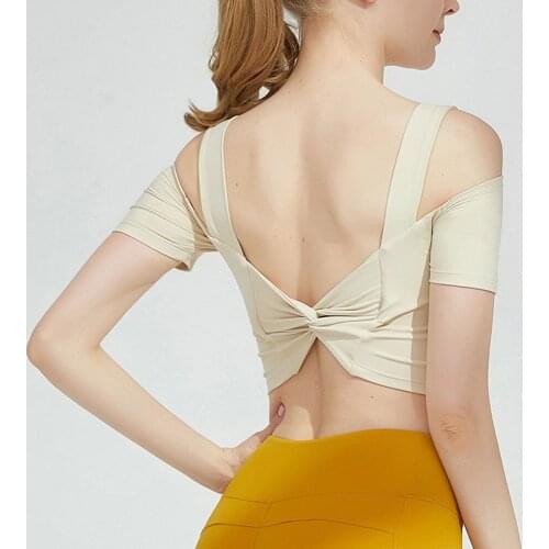 Workout Gym Yoga Crop Top Women Back Cross Straps Padded Athletic Running Vest Soild Color Fitness Sport Bras Yoga Shirt