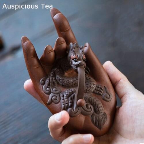 Yixing Boutique Purple Clay Tea Pet Lucky Dragon Figurine Ornaments Handmade Crafts Chinese Tea Set Decoration Gifts