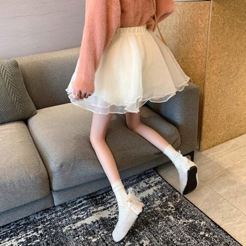 Spring and summer 2021 new high-waisted, thin, fluffy mesh skirt, anti-empty all-match A-line skirt, womens clothing