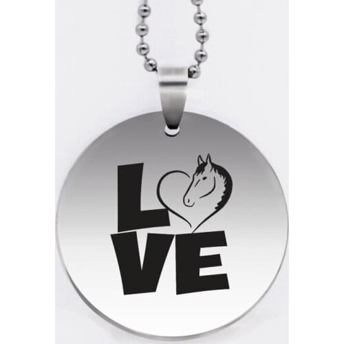 Ufine animal jewelry love horse pendant army card round disc stainless steel customed necklace N4519