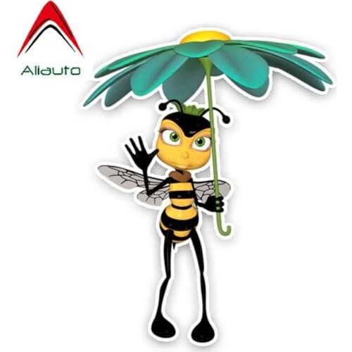 Aliauto Funny Car Sticker The Bee Holds An Umbrella Decal Accessories PVC for Lada Priora Honda Prius Priora Suzuki,17cm*14cm