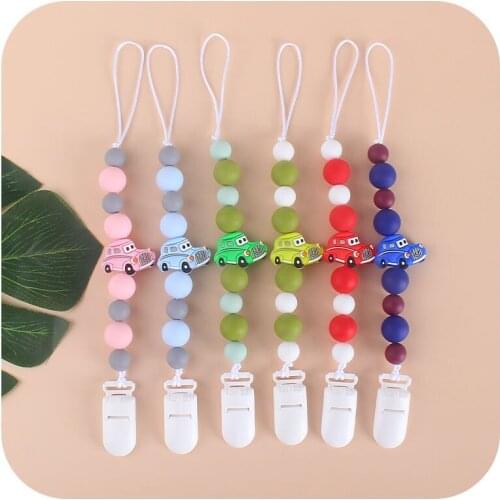1Pcs DIY Cartton Car Pacifier Chain Silicone Beads Baby Pacifier Clips Holder Infant Feeding Teething Chew Toys Dummy Clips