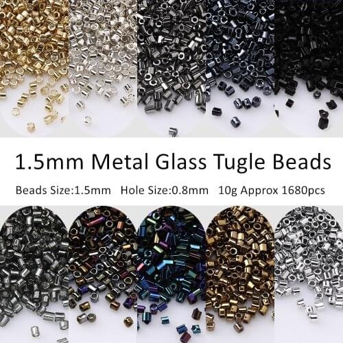 1680pc 1.5mm Metal Mini Glass Bugle Beads 15/0 Plating Glass Seed Beads Tube Diy For Jewelry Making Embroidery Craft Accessories