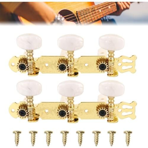 2pcs Right & Left Triple Button Gold Plated Classical Guitar String Tuning Pegs Keys with Screws Guitar Machine Head Tuners