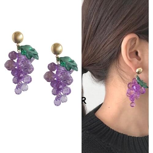 2020 Fahion Resin Big Purple Grapes Bunch shape Drop Earrings For Women Lady Party Brincos