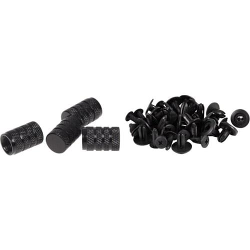 4 Pcs Black Car Vehicle Tyre Tire Valve Stem With Car Bumper Fender 6Mm Hole Black Plastic Rivets Fasteners 20 Pcs