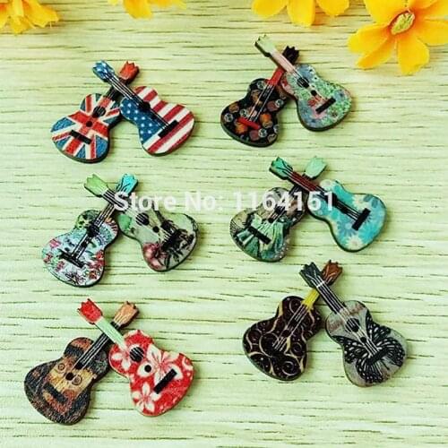 50pcs/lot Guitar Buttons 2 Holes Handmade Accessories wooden Button for crafts Scrapbooking