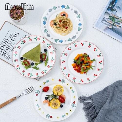 8 Inch Ceramic Hand Painted Rose Flower Dessert Plate White Porcelain Round Steak Cake Plate Cherry Fruit Snack Dish Tableware