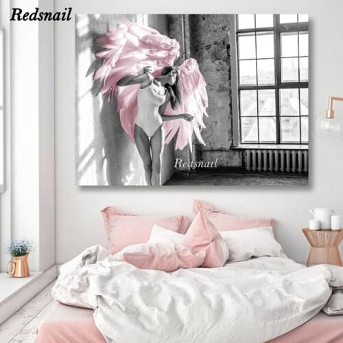 DIY Diamond painting Angel Wing Pink Feather girls 5D Full Square/Round Drill mosaic Diamonds Embroidery Wall Art EE973