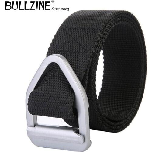 Bullzine Mens belt outdoor hunting metal tactical belt multi-function polyester fibre buckle Marine Corps canvas belt BC-10018