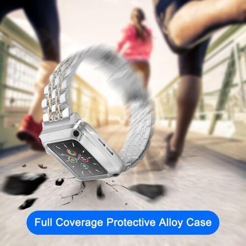 Case for Apple Watch Band 44mm 40mm 42mm 38mm Metal Stainless Steel Strap Protective Bumper Cover for iwatch Series SE 6 5 4 3 2