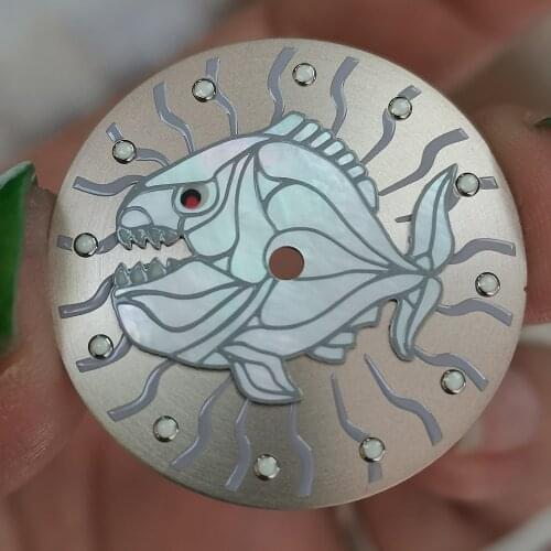 Fish dial watch accessories 28.5mm handless dial, suitable for 8215, NH35, NH36, 2813, ETA2824, 2836 various movements