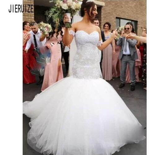 JIERUIZE Elegant Sleeveless Mermaid Wedding Dresses Sweetheart Appliques Bridal Gowns Lace Up Back Wedding Gown Vestido De Noiva