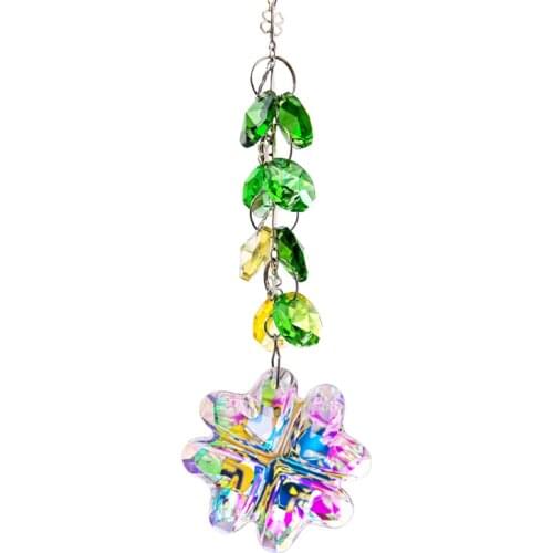 H&D Handmade Crystal Four Leaf Clover Suncatcher Rainbow Maker Hanging Glass Window Ornament Car Charms Home Garden Decor Gifts