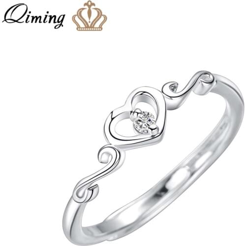 QIMING Zircon Forever Love Rings For Women Heart Wing Wedding Engagement Crystal Jewelry Female Knuckle Toe Rings Gift