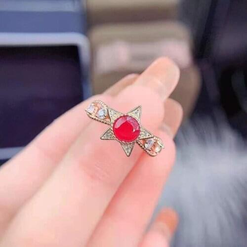 Fine Natural New Burning Ruby Star Type Ring Real S925 Sterling Silver Fashion Wedding Jewelry for Women MeiBaPJFS