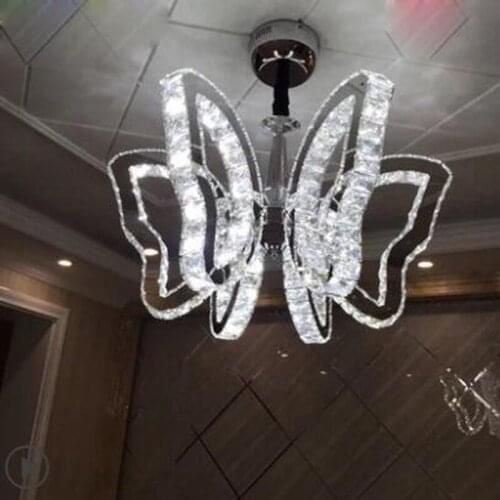 Creative Bar Chandelier Butterfly Shape New Crystal Candle Chandelier Villa Duplex Floor Restaurant Large Chandelier Living Room