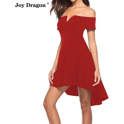 Summer Women Fashion Casual New Solid Color Slim Irregular Hem Short Sleeve Off The Shoulder Party Dress Vestido De Mujer