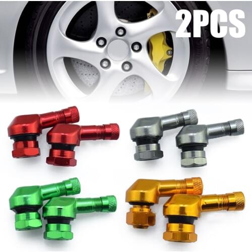 Mayitr 2pcs CNC Motorcycle 90 Degree Wheel Tire Tubeless Valve Stem Cap Aluminum Alloy Rubber Gold Red Silver Green