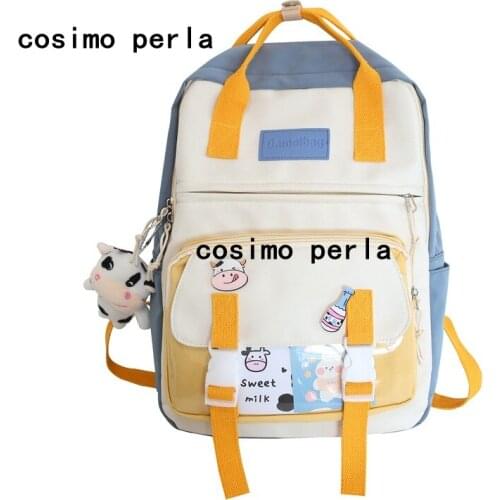 Fashion Color Patchwork Nylon Backpacks for Teenage Girls Tote Handle Double Shoulder Bag Laptop Travel Bookbags Mochilas Sac