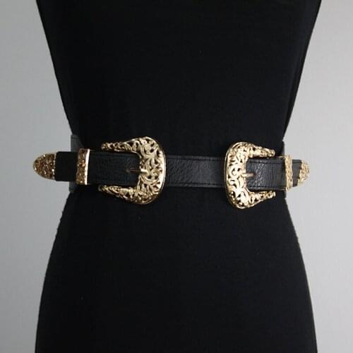 Fashionable Vintage Belt Metallic Engraved Leather Decorative Elastic Belt For Women