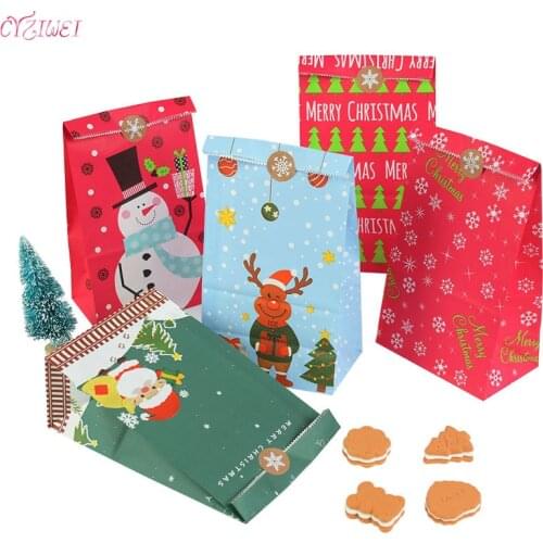 5/10pcs Kraft paper Christmas Gift Bags Xmas Gift Candy Packing Bag Snowflake Santa Claus Paper Bags For New Year Gift Wrapping