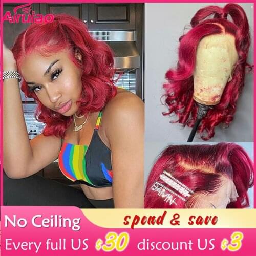 Red Colored Burgundy Body Wave 13x4 Lace Front Wig HD Transparent 13x6 Frontal Full 99j Short Bob Human Hair Wigs Preplucked